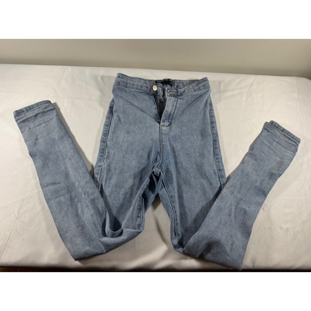 PrettyLittleThing Disco High Waisted Skinny Jeans Light Wash Blue US 2